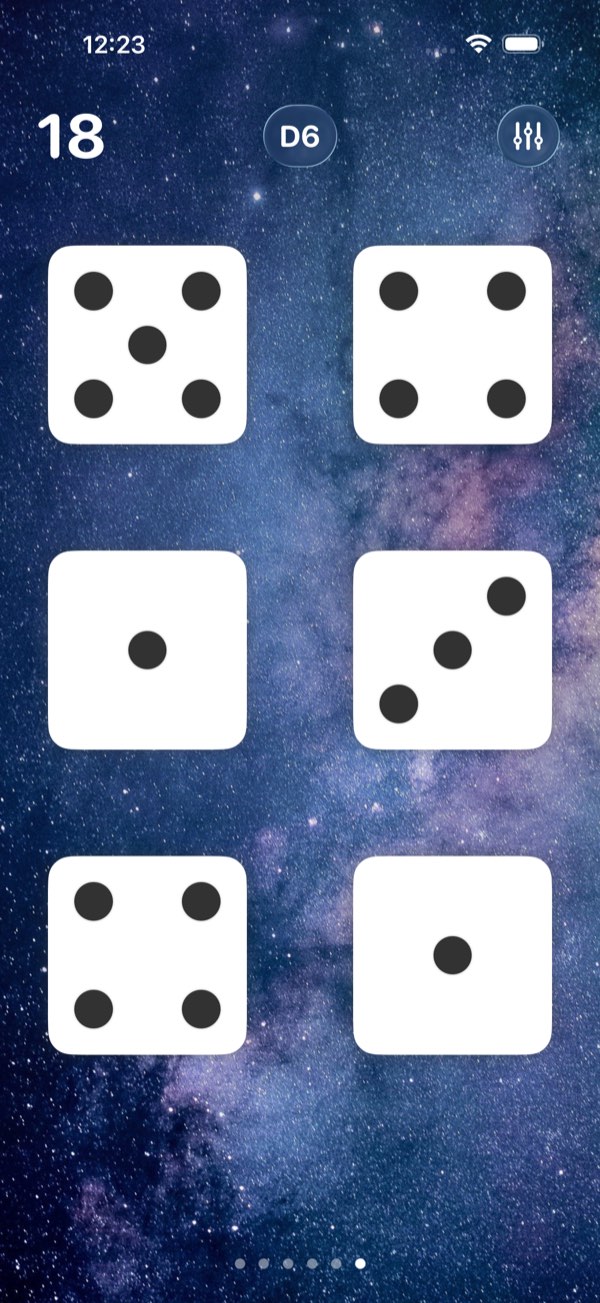 Six dice on a starry sky