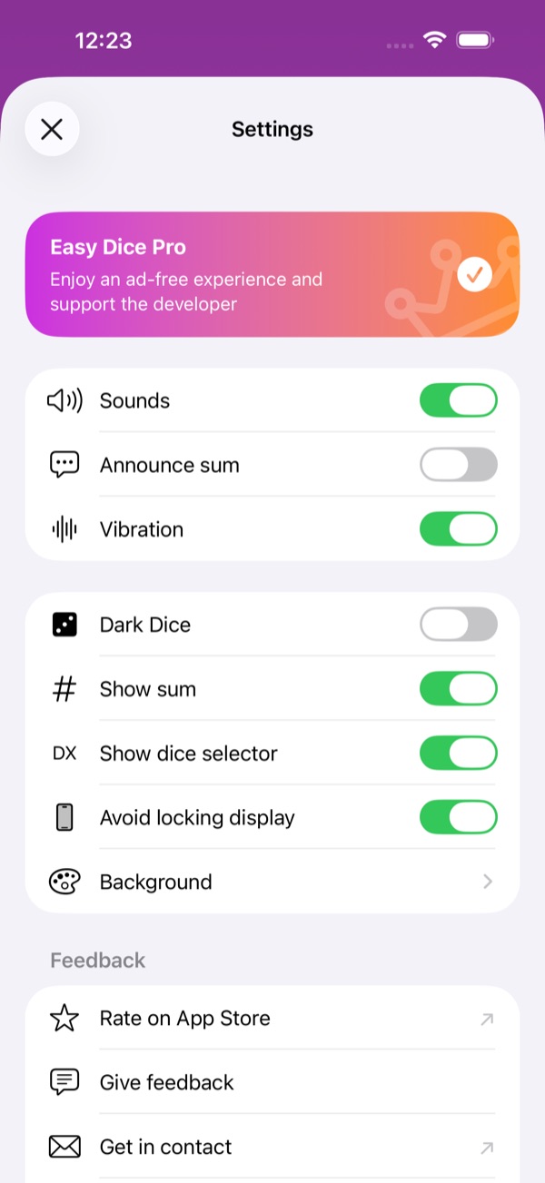The Settings screen