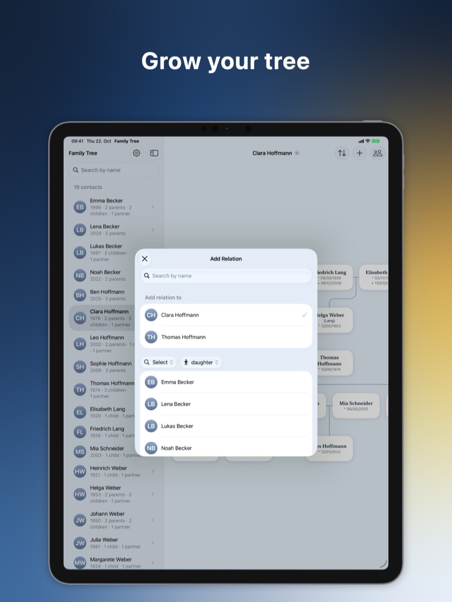 Adding a relation to a person in the tree on iPad