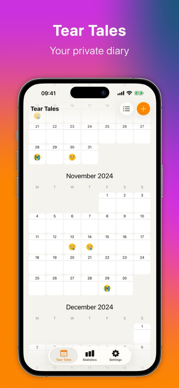 A calendar with crying moments marked by emoji on their days